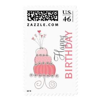 Whimsical Sweet Pink Cake Birthday Custom Stamps stamp