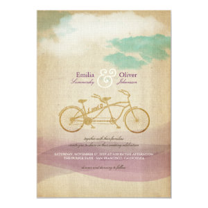 Whimsical Tandem Bicycle Watercolor Custom Wedding Announcement