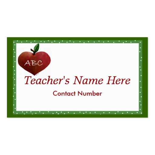 Whimsical Teacher's business card (front side)