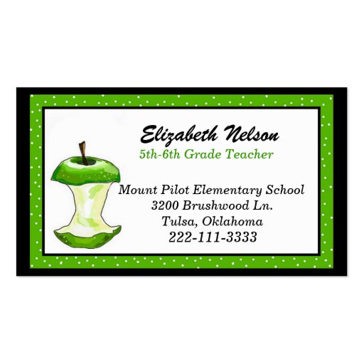 Whimsical Teacher's business card (front side)