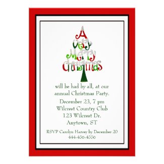 Whimsical Text Tree Christmas Party Invitation