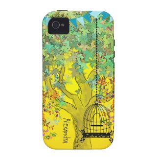 Whimsical Tree Birdcage Bright Colour Musical Notes Iphone 4 Covers