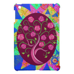 Whimsical Tree of Life Roses Colorful Abstract iPad Mini Case