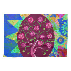 Whimsical Tree of Life Roses Colorful Abstract Kitchen Towel