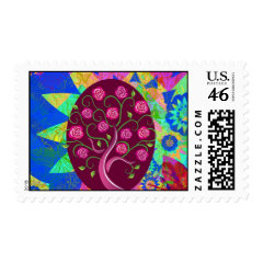 Whimsical Tree of Life Roses Colorful Abstract Postage
