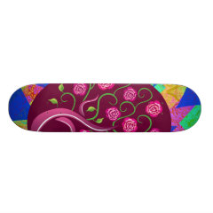 Whimsical Tree of Life Roses Colorful Abstract Skate Board