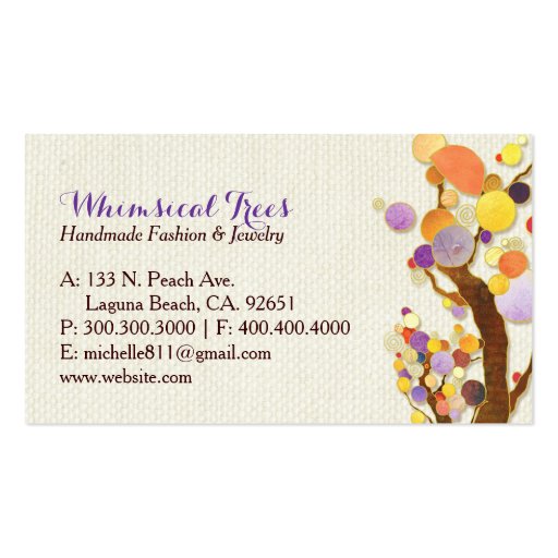 Whimsical Trees + Burlap Monogram Business Cards (back side)