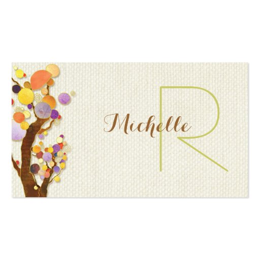 Whimsical Trees + Burlap Monogram Business Cards (front side)