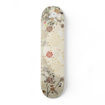 Whimsical trees flowers birds girls skateboard