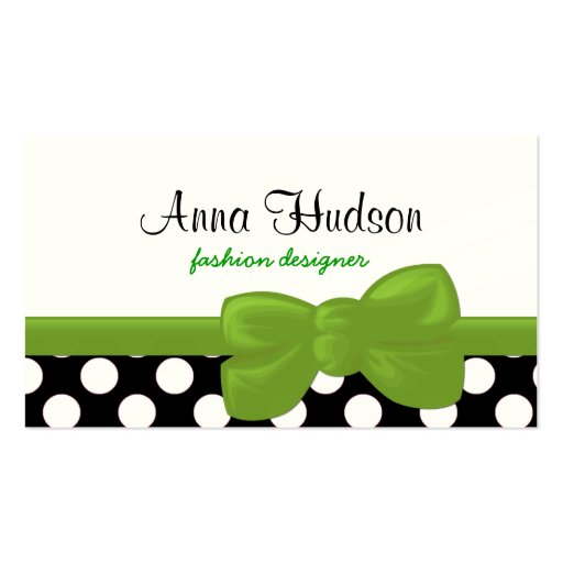 Whimsical Trendy Polka Dots Black White Green Business Card Template (front side)