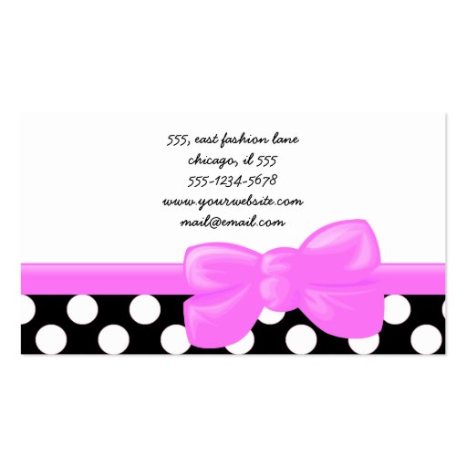 Whimsical Trendy Polka Dots Black White Pink Business Card Template (back side)