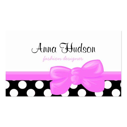Whimsical Trendy Polka Dots Black White Pink Business Card Template (front side)
