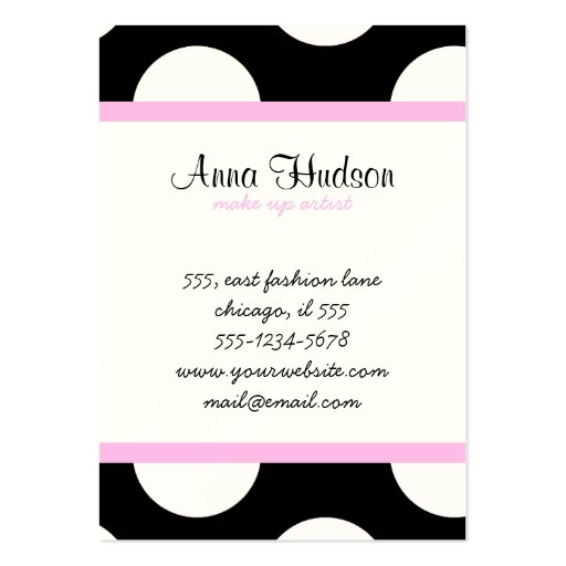 Whimsical Trendy Polka Dots Black White Pink Business Card (front side)