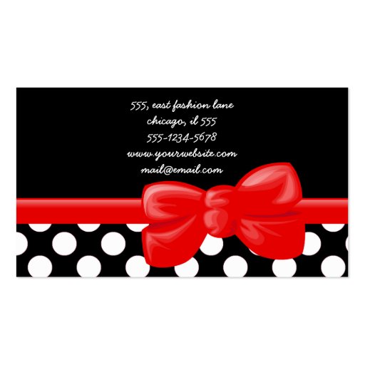 Whimsical Trendy Polka Dots Black White Red Business Card Templates (back side)