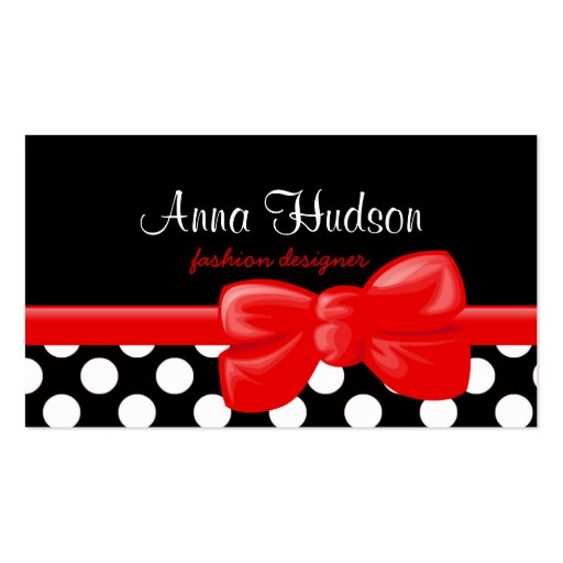 Whimsical Trendy Polka Dots Black White Red Business Card Templates (front side)