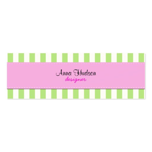 Whimsical Trendy Stripes Lines White Green Pink Business Card Template