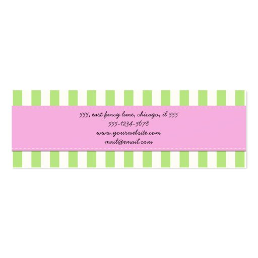 Whimsical Trendy Stripes Lines White Green Pink Business Card Template (back side)