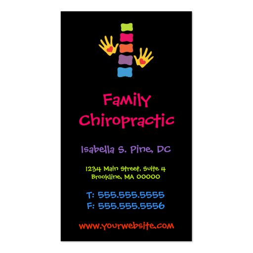 Whimsical Vertical Chiropractic Business Cards (front side)