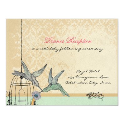Whimsical Vintage Bird Cage Wedding Reception Card Custom Announcement