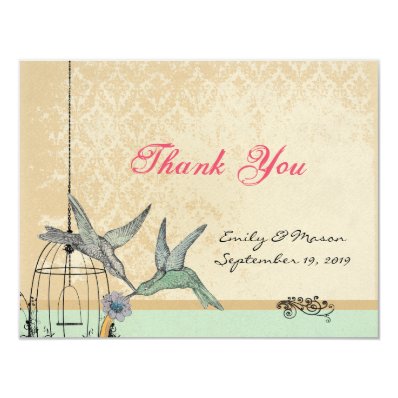 Whimsical Vintage Bird Cage Wedding Thank You Card Invitation