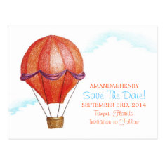   Whimsical Vintage Hot Air Balloon Save the Date Post Cards