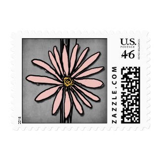Whimsical Vintage Pink and Grey Daisy Postage Stamps