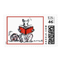 Whimsical Vintage Reading Squirrels Stamp