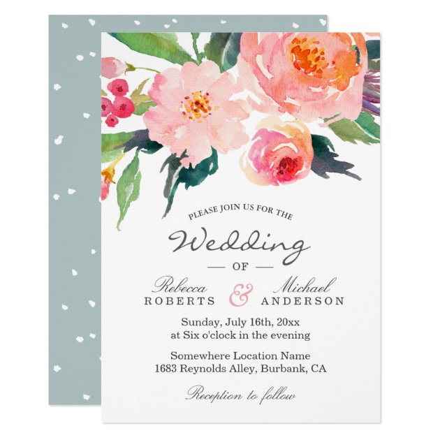 Whimsical Watercolor Botanical Wedding Invitation (front side)