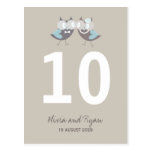 Whimsical Wedding Brown Blue Owls Table Number Postcards