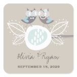 Whimsical Wedding Cute Owls On Branch Blue Sticker stickers