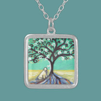 Whimsical Wheaten Terrier butterfly tree necklaces