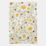 Whimsical White Daisies Flowers Red Ladybugs Cute Hand Towels