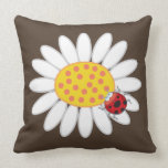 Whimsical White Daisies Red Ladybugs Spring Flower Throw Pillows