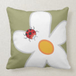 Whimsical White Daisies Red Ladybugs Spring Flower Pillow