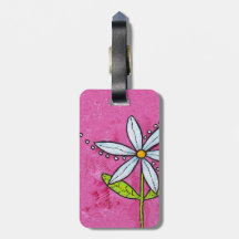 Whimsical White Daisy Flower Pink Tag For Luggage