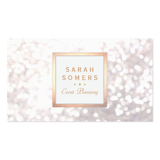 Whimsical White Glitter Bokeh Elegant Gold Frame Business Card Templates (front side)