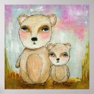 Whimsical Woodland Bears Abstract Art Painting Print