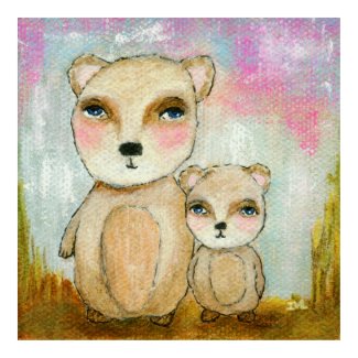 Whimsical Woodland Bears Abstract Art Painting Print