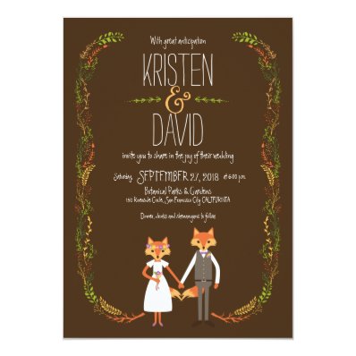 Whimsical Woodland Foxes Wedding Card