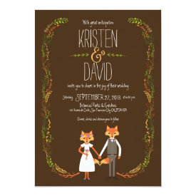Whimsical Woodland Foxes Wedding 5x7 Paper Invitation Card