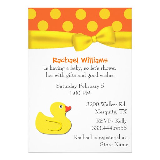 Whimsical Yellow Duck Baby Shower Invitation (front side)