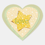 Whimsical Yellow Stars Love Heart Stickers