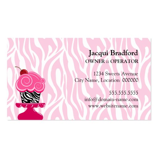 Whimsical Zebra Cupcake Bakery Business Cards (back side)