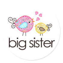 Whimsy Birds Big Sister T-shirt Announcement Stickers