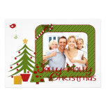Whimsy Christmas Trees, Bird, Stripes Photo Card