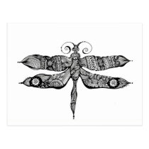 artsprojekt, whimsy, dragonfly, libelula, insect, tatoo, drawing, black, whimsey, teen, ink, body, white, young, Postkort med brugerdefineret grafisk design