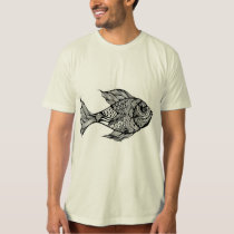 artsprojekt, doodle, drawing, fish, fishing, trout, fly, fisherman, black, art, ink, white, fishermen, anglers, angling, whiskers, Shirt with custom graphic design