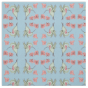 Whimsy Hummingbird With Flowers, Mirrored Blue Fabric