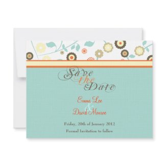 Whimsy orange and blue Floral save the date invitation