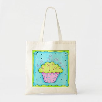 Whimsy Pink and Green Cupcake Tote Bag